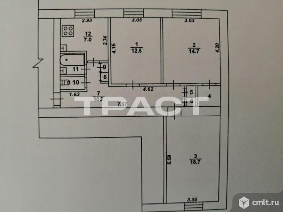 3-комнатная квартира 70 кв.м. Фото 1.