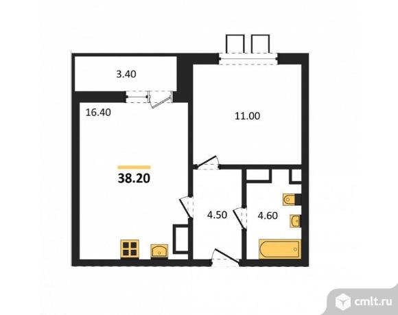 1-комнатная квартира 38,2 кв.м. Фото 7.