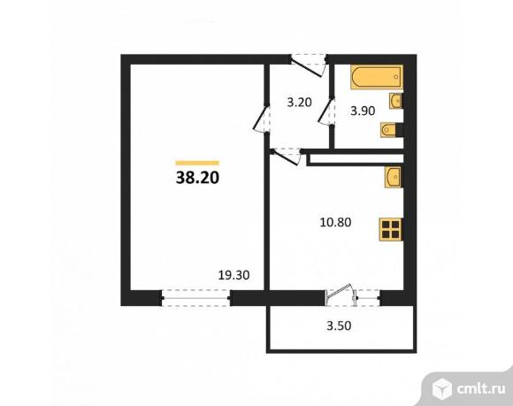 1-комнатная квартира 38,2 кв.м. Фото 7.