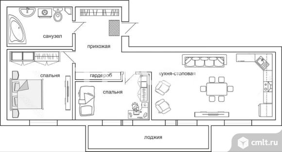 2-комнатная квартира 65 кв.м. Фото 12.
