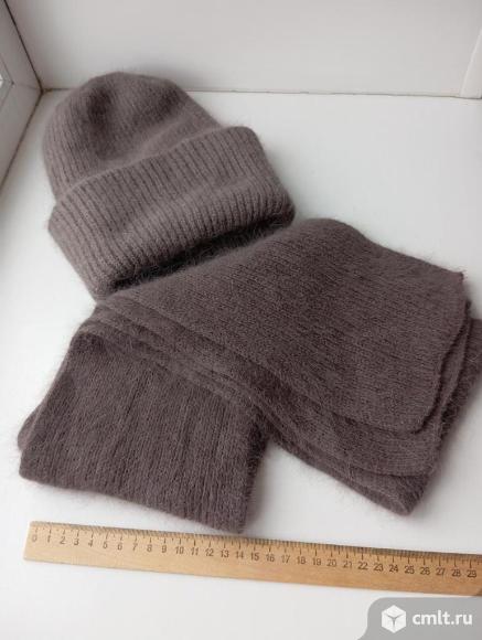 Шапка женская и шарф комплект вязаный новый ангора. Фото 1.