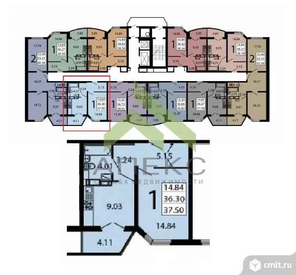 1-комнатная квартира 36,3 кв.м. Фото 9.