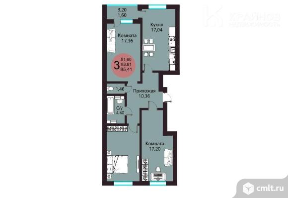 3-комнатная квартира 85,41 кв.м. Фото 1.