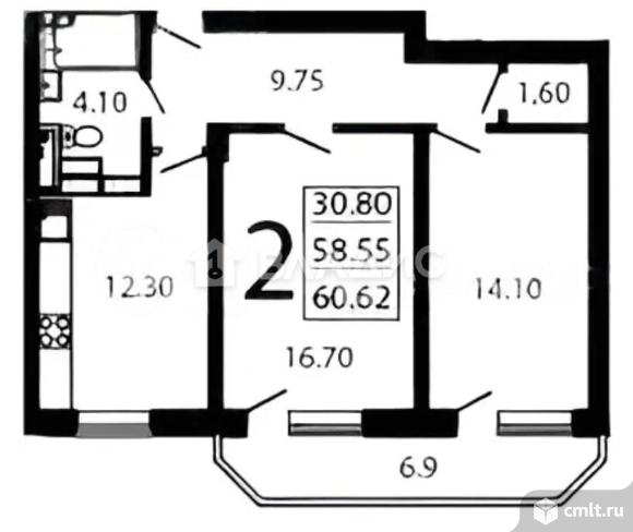 2-комнатная квартира 60,62 кв.м. Фото 1.