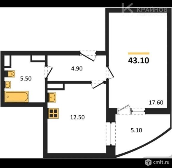 1-комнатная квартира 43,1 кв.м. Фото 1.