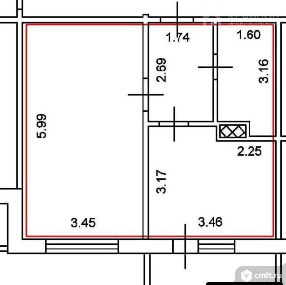 1-комнатная квартира 40,1 кв.м. Фото 1.