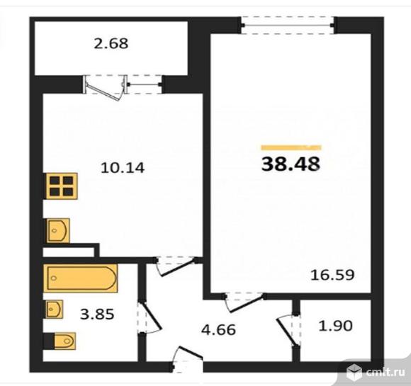 1-комнатная квартира 38,48 кв.м. Фото 9.