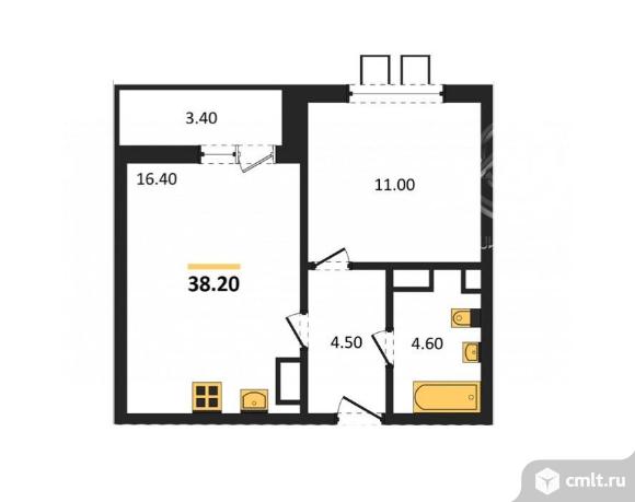 1-комнатная квартира 38,2 кв.м. Фото 7.