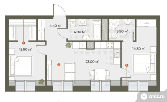 Продам 2-комн. квартиру 66.4 кв.м.. Фото 1.