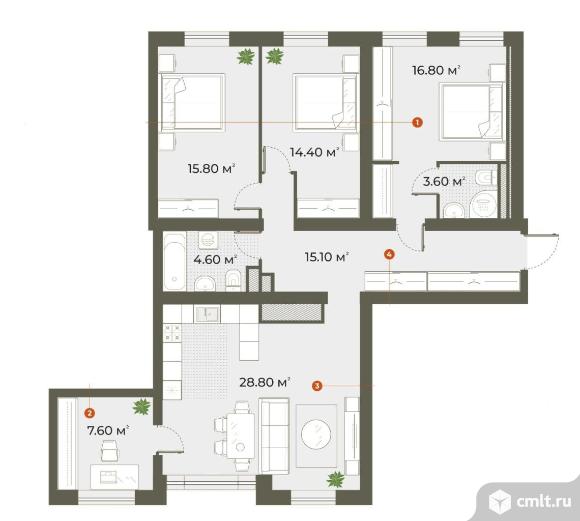 Продам 3-комн. квартиру 106.7 кв.м.. Фото 1.