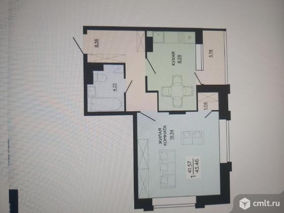 1-комнатная квартира 43,46 кв.м. Фото 16.