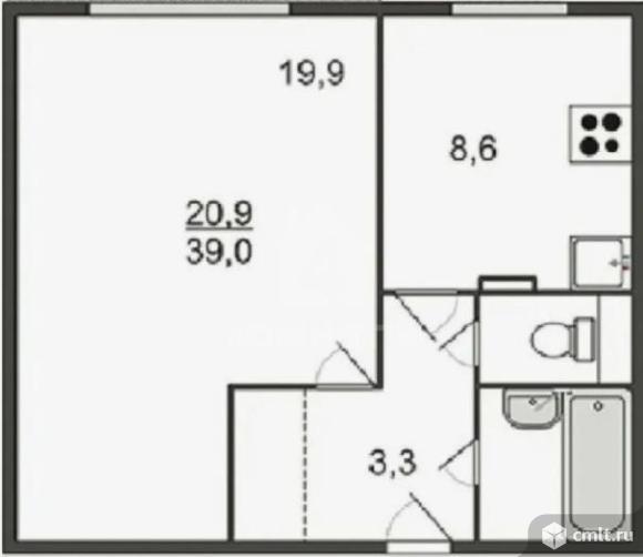 1-комнатная квартира 39 кв.м. Фото 19.