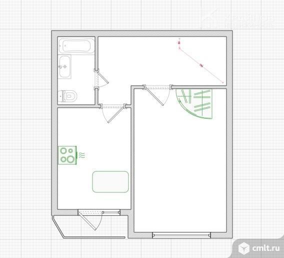 1-комнатная квартира 44,5 кв.м. Фото 1.