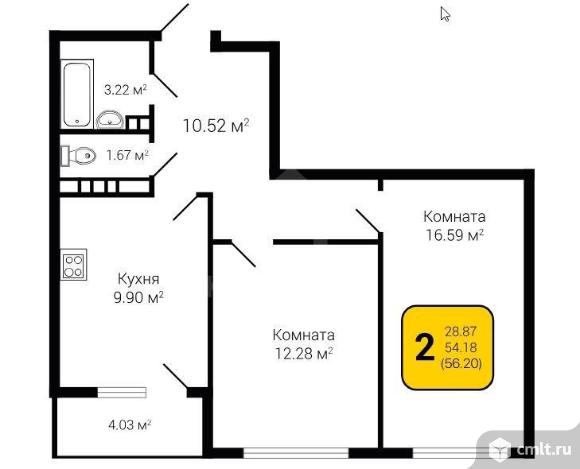 2-комнатная квартира 56,2 кв.м. Фото 5.