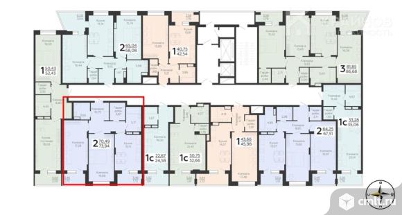 2-комнатная квартира 73,94 кв.м. Фото 16.