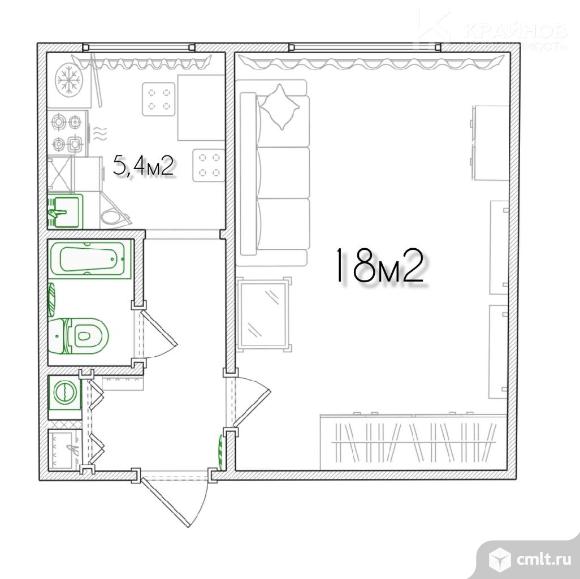 1-комнатная квартира 29,3 кв.м. Фото 1.