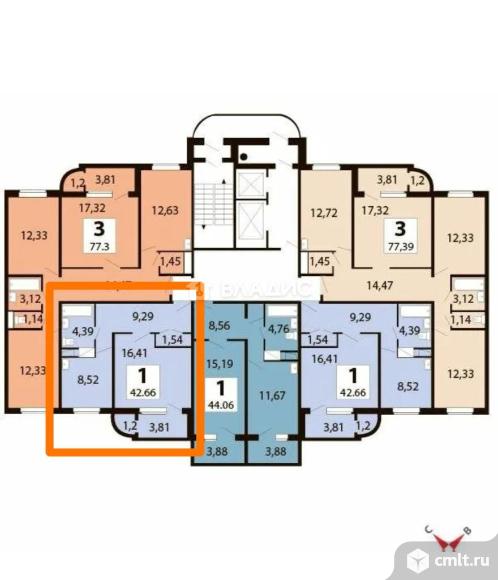 1-комнатная квартира 40,4 кв.м. Фото 11.