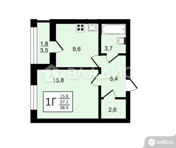 1-комнатная квартира 38,9 кв.м. Фото 5.