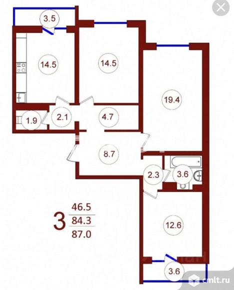 3-комнатная квартира 85 кв.м. Фото 17.
