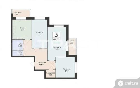 3-комнатная квартира 67,6 кв.м. Фото 2.