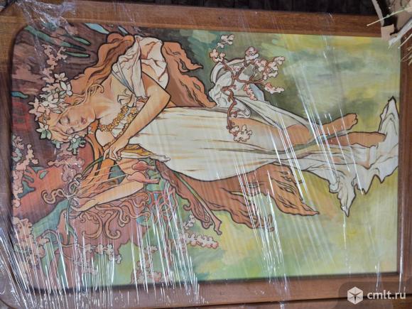 Картина на холсте 3 шт репродукция цикла картин " Времена года" написаных Альфонсом Мухой (1896). Фото 1.