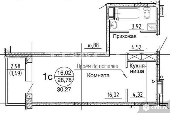 1-комнатная квартира 30,27 кв.м. Фото 18.
