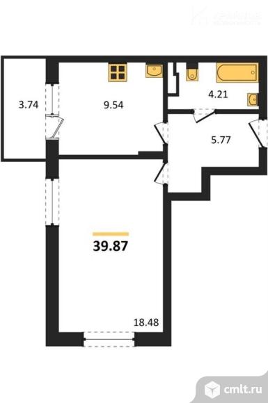 1-комнатная квартира 39,87 кв.м. Фото 1.