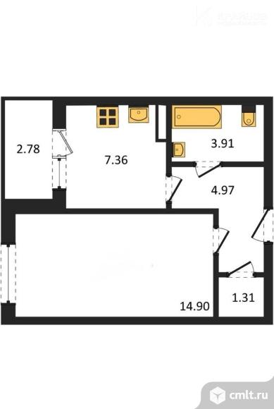 1-комнатная квартира 33,44 кв.м. Фото 1.