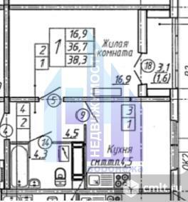 1-комнатная квартира 38,3 кв.м. Фото 12.