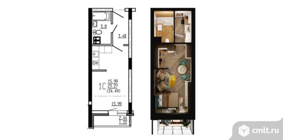 1-комнатная квартира 25 кв.м. Фото 12.