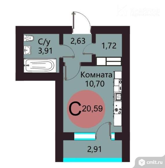 1-комнатная квартира 20,59 кв.м. Фото 1.