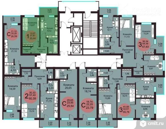 1-комнатная квартира 33,84 кв.м. Фото 15.