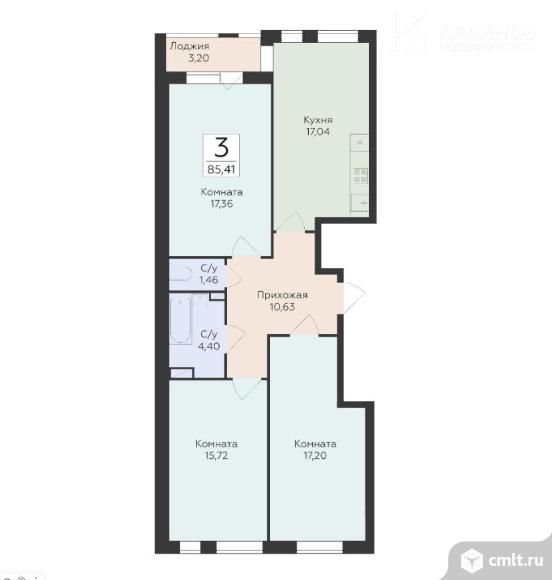 3-комнатная квартира 85,41 кв.м. Фото 1.