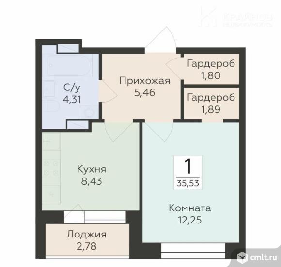 1-комнатная квартира 35,53 кв.м. Фото 1.