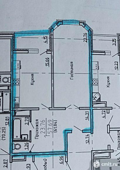 1-комнатная квартира 59 кв.м. Фото 1.