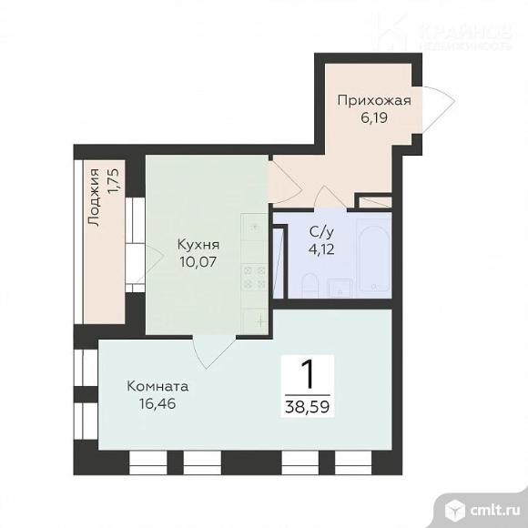 1-комнатная квартира 38,6 кв.м. Фото 1.