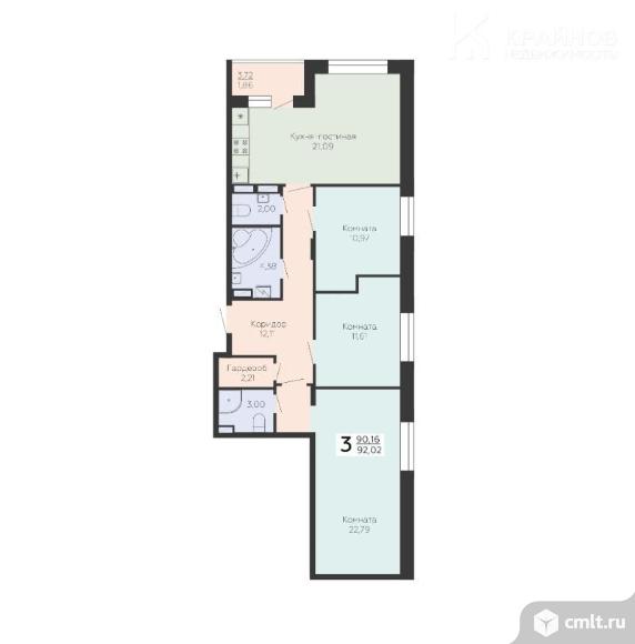 3-комнатная квартира 92,02 кв.м. Фото 1.