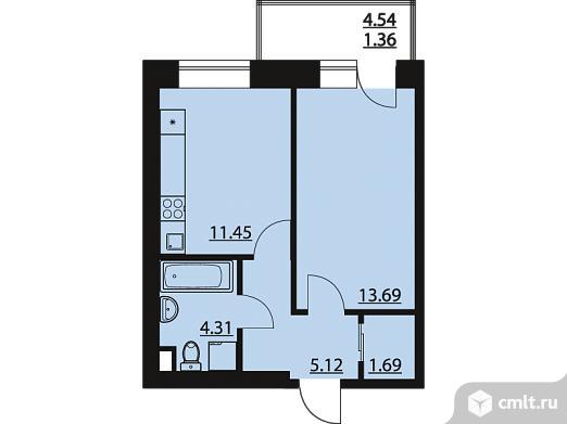 1-комнатная квартира 37,46 кв.м. Фото 10.