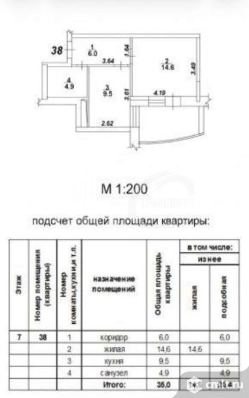 1-комнатная квартира 35 кв.м. Фото 14.