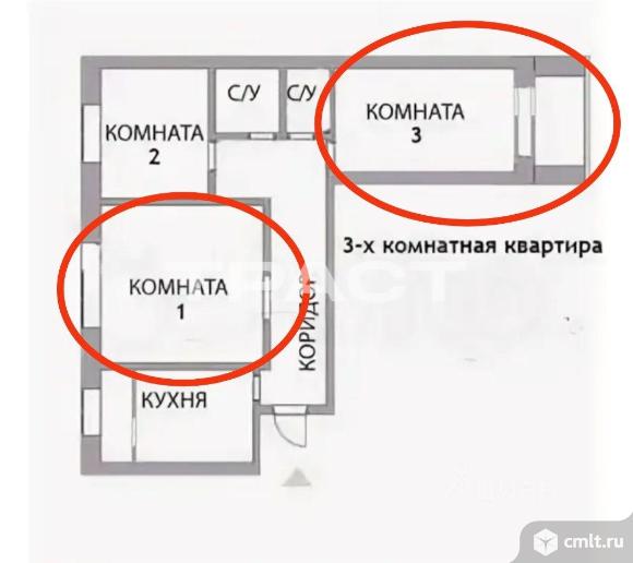 3-комнатная квартира 68 кв.м. Фото 1.