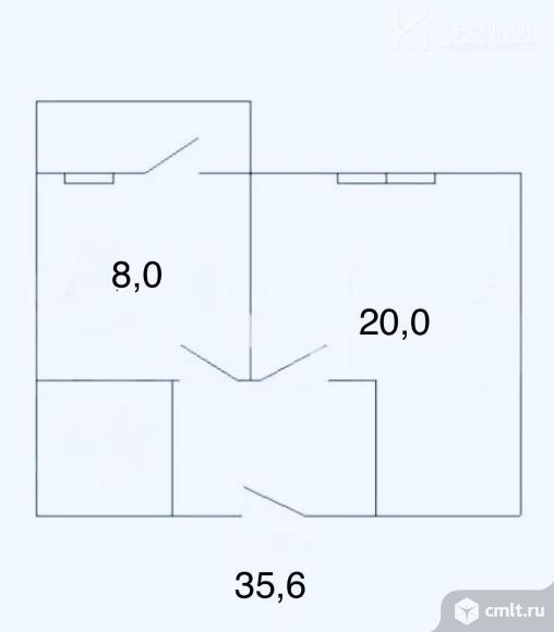 1-комнатная квартира 35,6 кв.м. Фото 1.