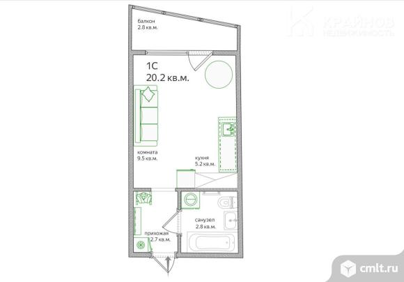 1-комнатная квартира 20,2 кв.м. Фото 1.