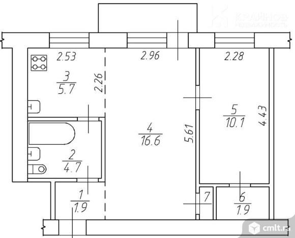 2-комнатная квартира 41,4 кв.м. Фото 1.