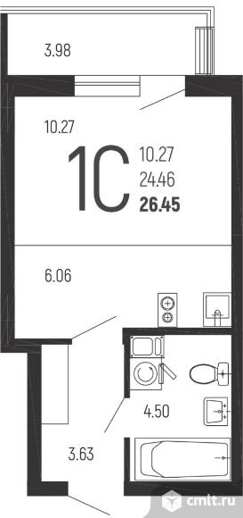 1-комнатная квартира 26,2 кв.м. Фото 1.
