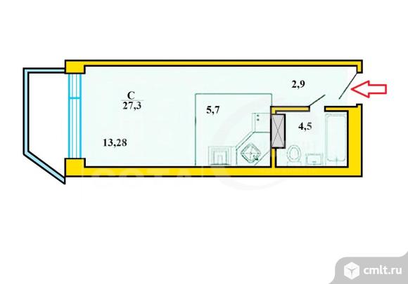 1-комнатная квартира 27,3 кв.м. Фото 19.