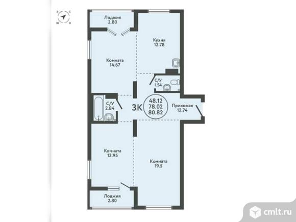 Продается 3-комн. квартира 80.82 кв.м.. Фото 2.