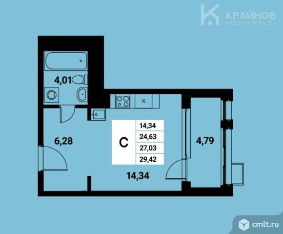 1-комнатная квартира 29,12 кв.м. Фото 1.