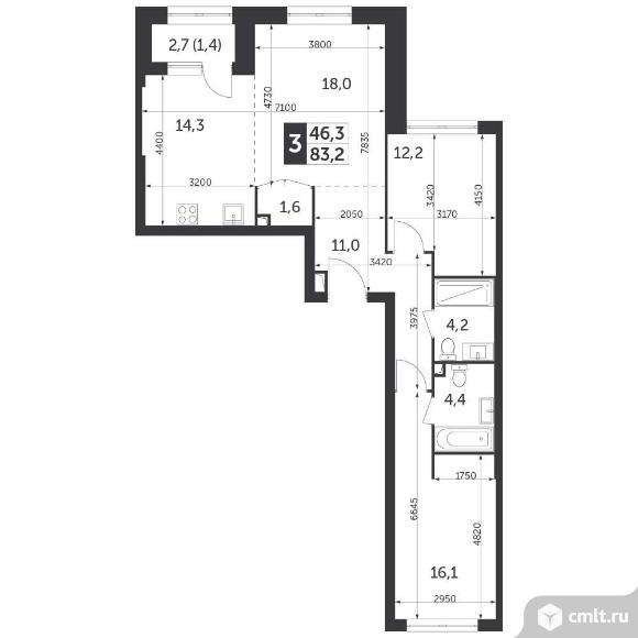 Продам 3-комн. квартиру 83.2 кв.м.. Фото 1.