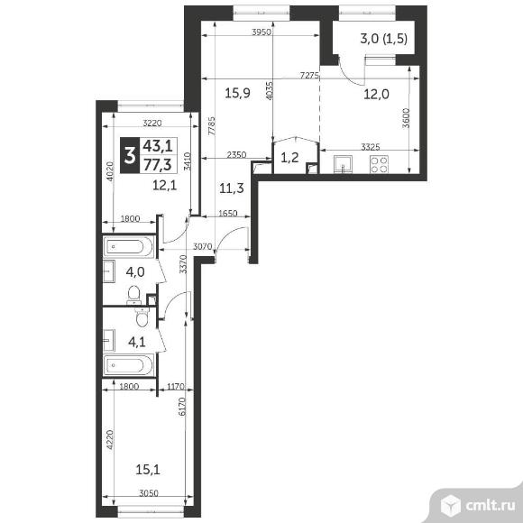 Продам 3-комн. квартиру 77.3 кв.м.. Фото 1.