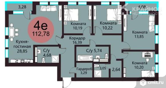 4-комнатная квартира 112,78 кв.м. Фото 1.